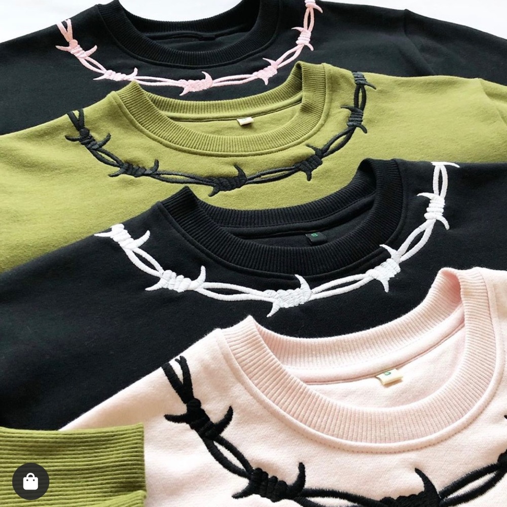 NEW XL Black Sweater w/White BarbedWire Embroidery